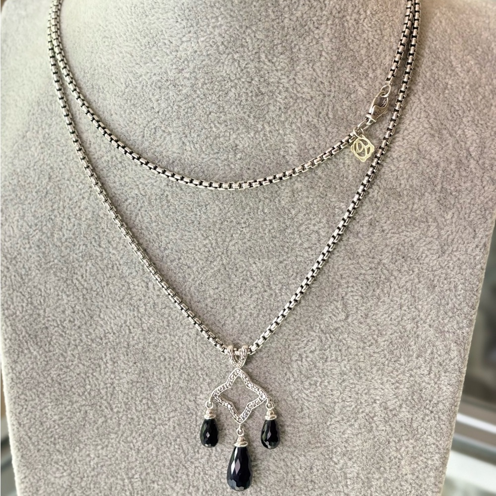 David Yurman Quatrefoil Pendant Necklace with Onyx & Diamonds 32"